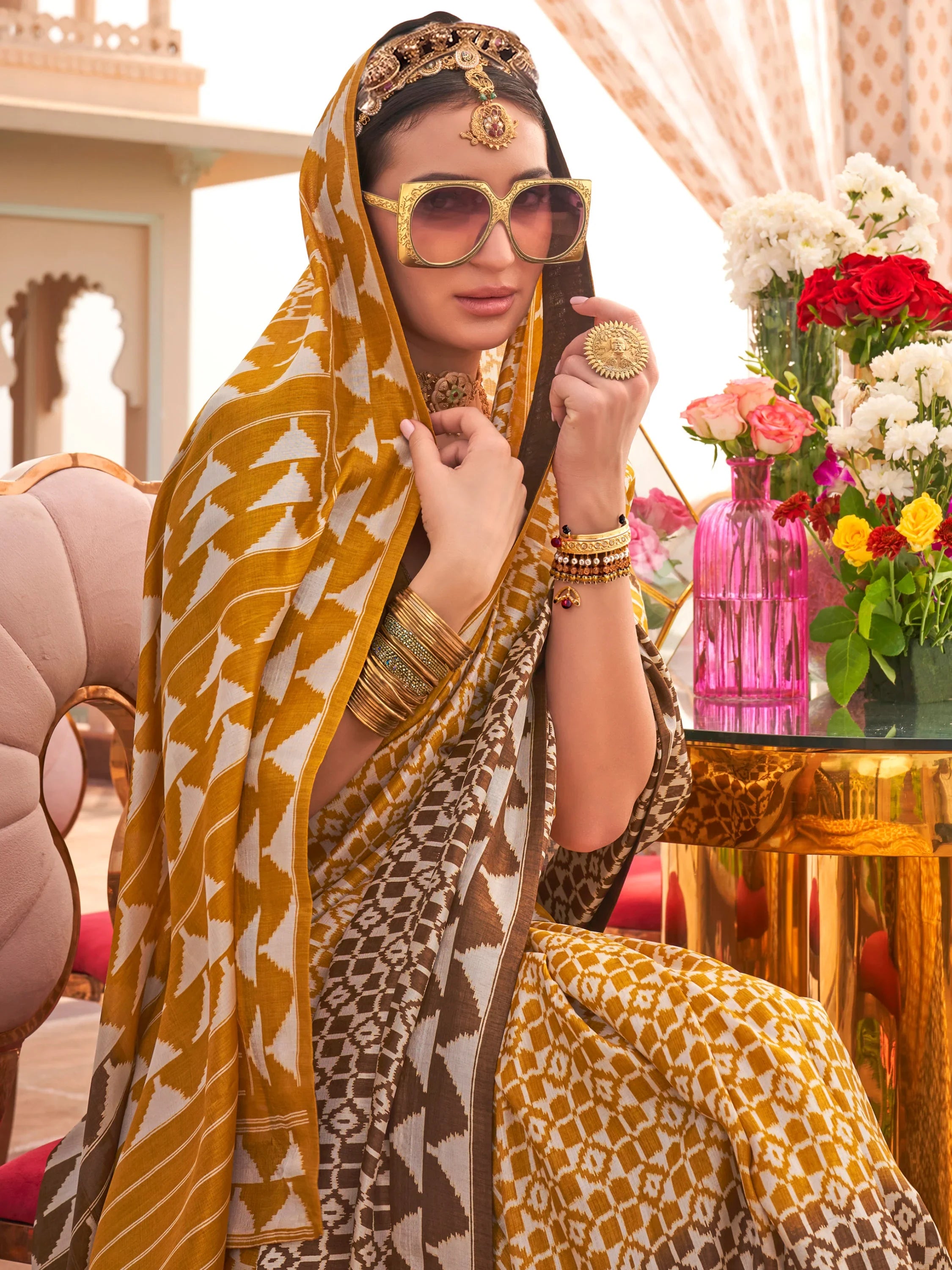 Captivating Mustard Yellow Digital Printed Silk Casual Wear Saree