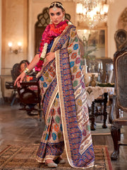 Glamorous Cream Printed Silk Casual Wear Saree With Blouse