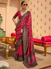 Glamorous Pink Digital Printed Silk Festival Wear Saree With Blouse