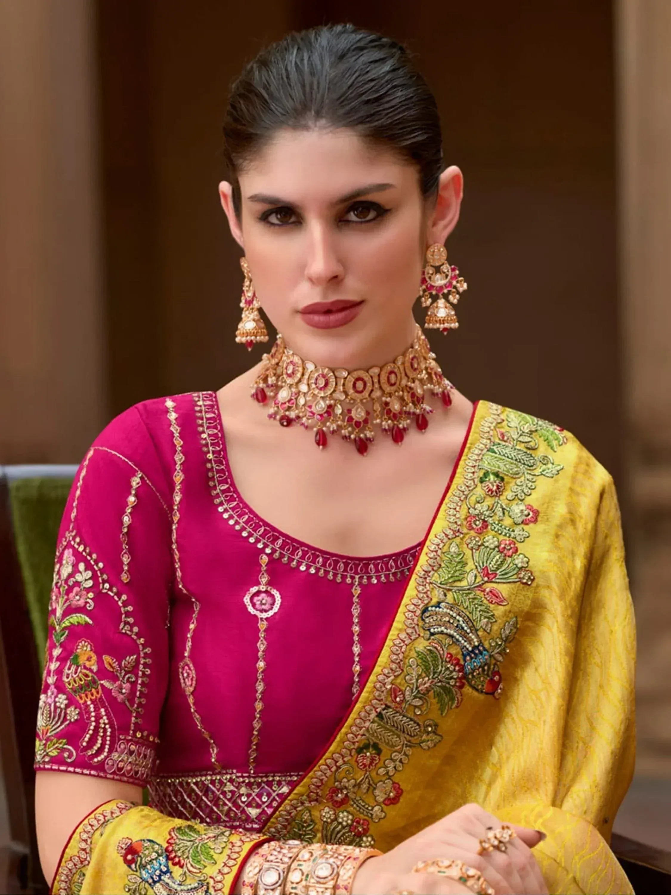 Marvelous Yellow Color Sequins Silk Haldi Wear Saree With Blouse