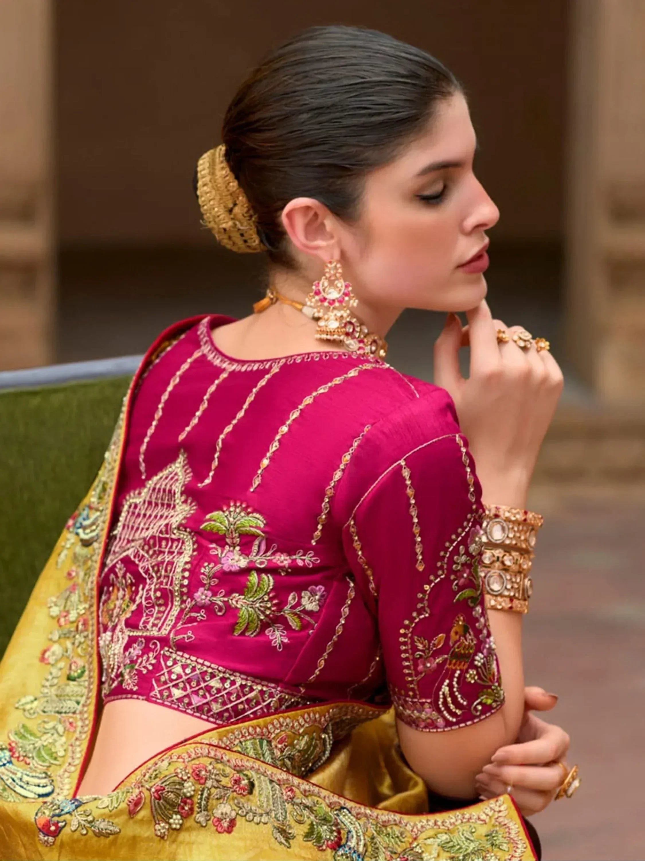 Marvelous Yellow Color Sequins Silk Haldi Wear Saree With Blouse