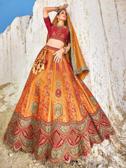 Mesmerizin Orange Thread Work Viscose Silk Wedding Lehenga Choli