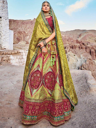Gorgeous Green Sequins Jacquard Silk Lehenga Choli With Dupatta