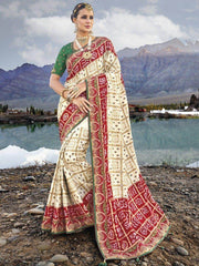 Fascinating Off-White Bandhani Printed Satin Traditional Saree With Blouse