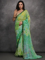 Gorgeous Green Shibori Printed Georgette Party Wear Saree With Blouse