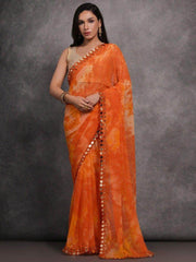 Charming Orange Shibori Printed Georgette Party Wear Saree With Blouse