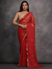 Magnetic Red Digital Printed Georgette Event Wear Saree With Blouse
