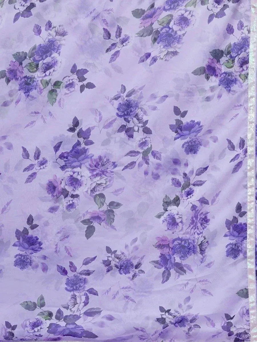 Purple floral print fabric for ethnic wear, ideal for lehenga choli or saree designs