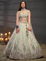 Wonderful Lime Green Sequins Chiffon Designer Lehenga Choli With Dupatta