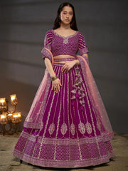 Pretty Burgundy Sequins Silk Wedding Wear Lehenga Choli With Dupatta