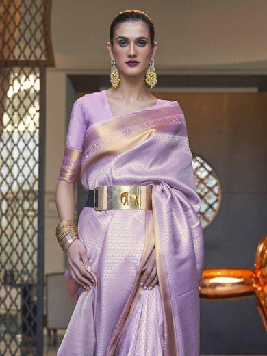 Gorgeous Lavender Zari Woven Silk Festival Wear Saree With Blouse