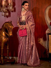 Stunning Rani Pink Zari Woven Silk Event Wear Saree With Blouse