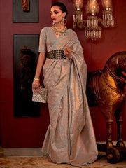 Gorgeous Sky Blue Zari Weaving Silk Festival Wear Saree With Blouse