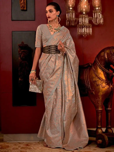 Gorgeous Sky Blue Zari Weaving Silk Festival Wear Saree With Blouse