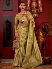 Captivating Green Zari Woven Silk Wedding Wear Saree With Blouse