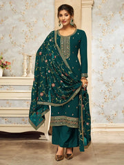 Enchanting Green Embroidered Georgette Mehendi Wear Palazzo Suit