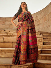 Fascinating Black Zari Weaving Silk Festive Wear Saree With Blouse