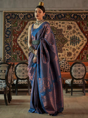 Adorable Blue Zari Weaving Silk Traditional Saree With Blouse