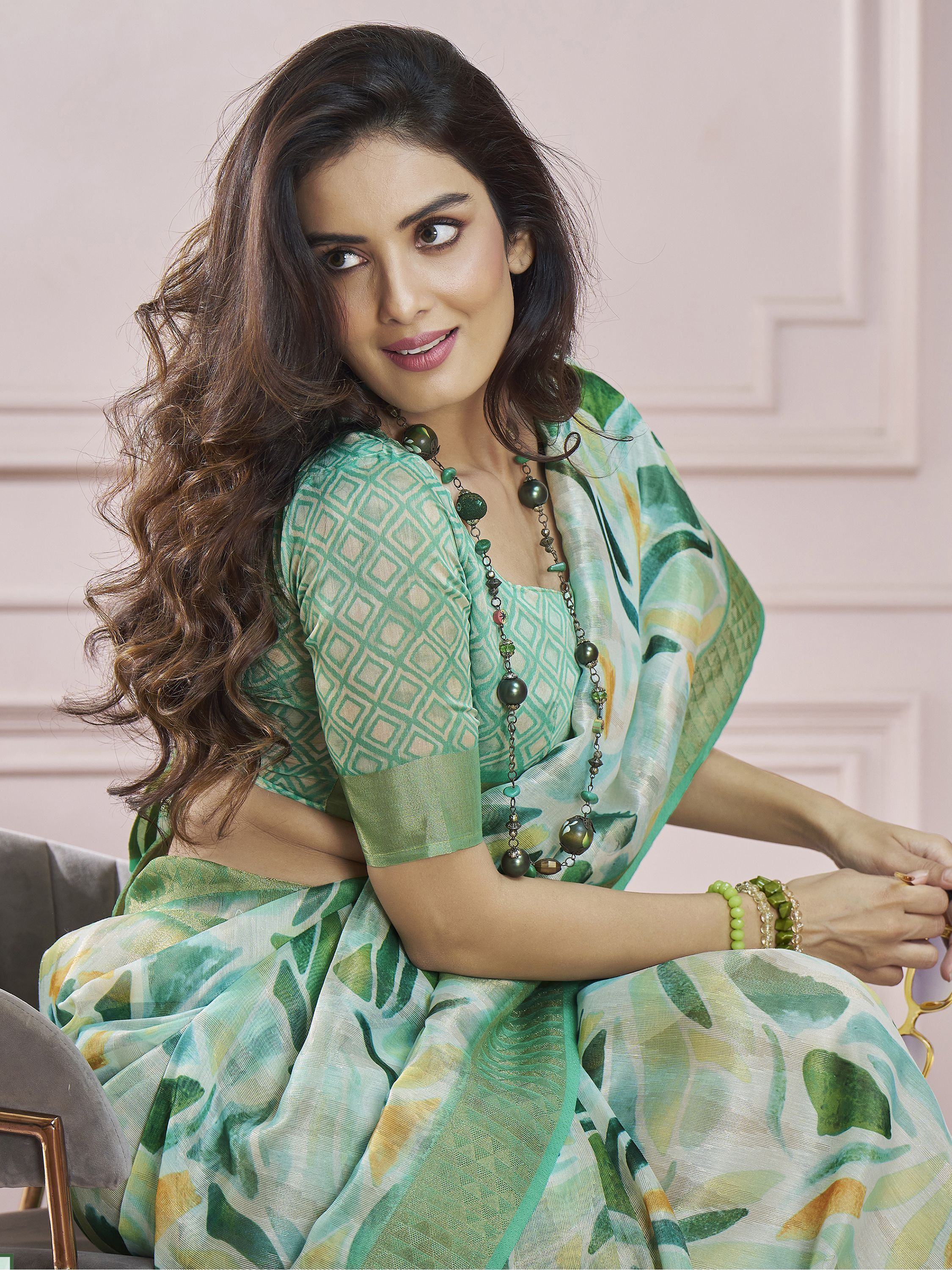 Adorable Green Digital Printed Silk Festival Wear Saree With Blouse