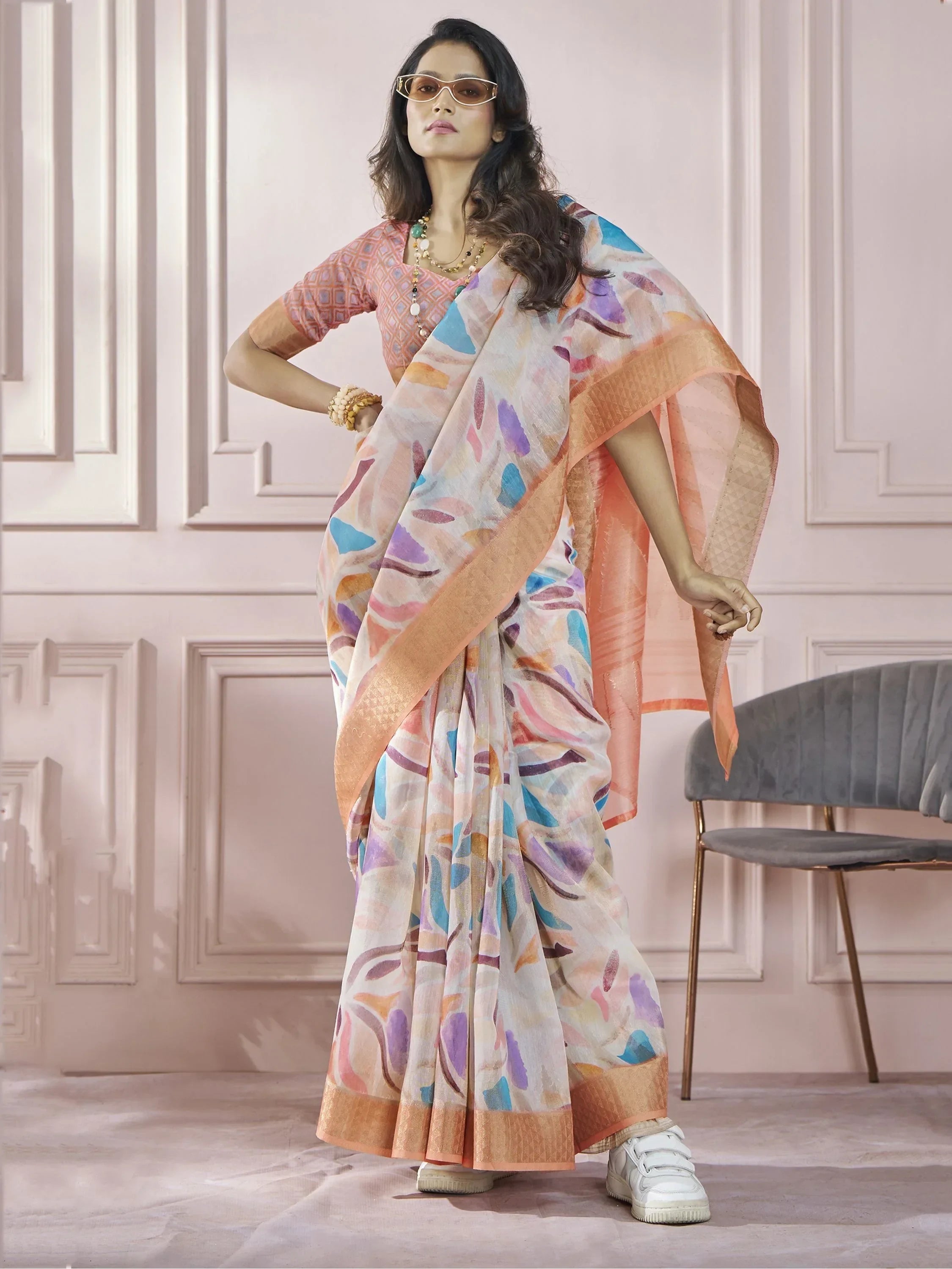 Glamorous Orange Digital Printed Silk Function Wear Saree With Blouse