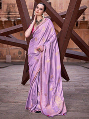 Wonderful Purple Zari Weaving Satin Event Wear Saree With Blouse