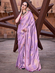 Wonderful Purple Zari Weaving Satin Event Wear Saree With Blouse