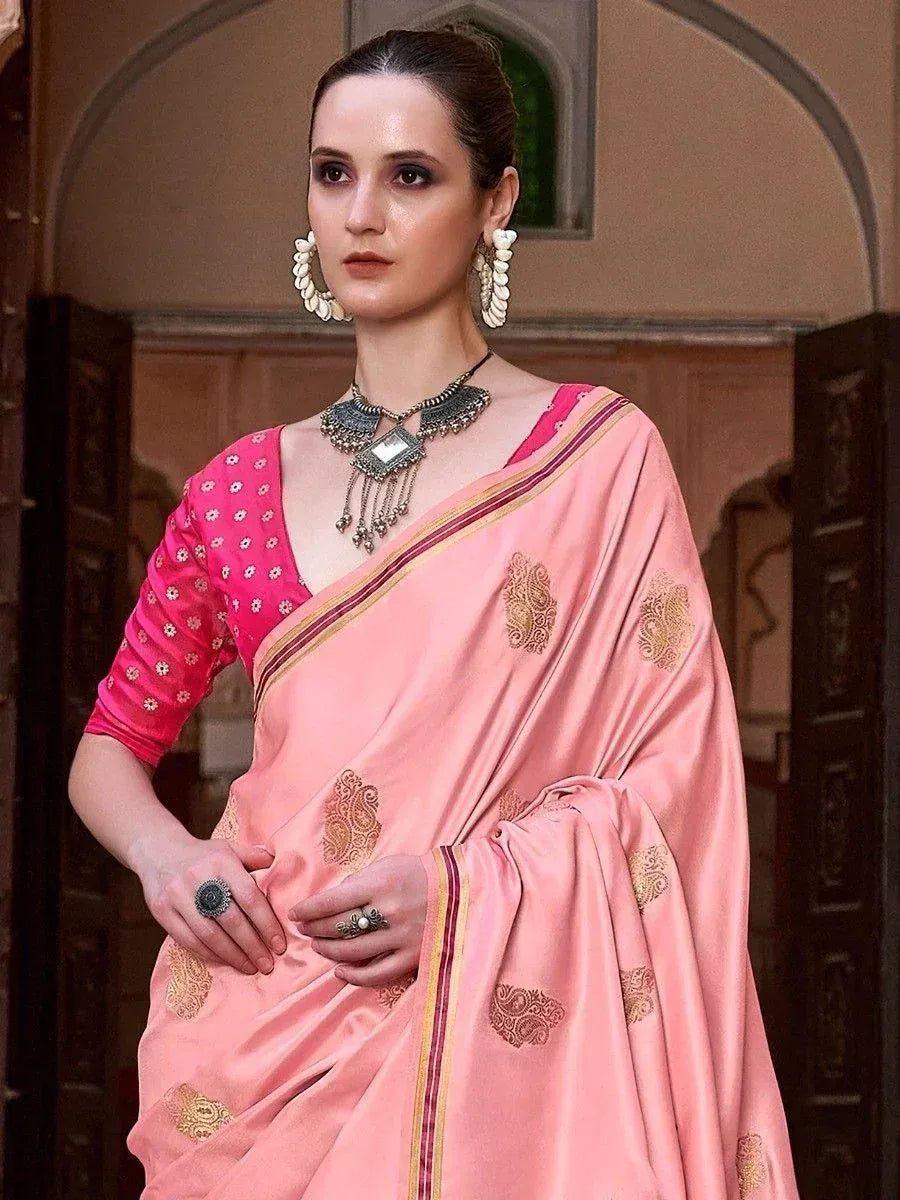 Pink embroidered saree with floral blouse, traditional Indian ethnic wear for women