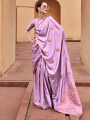 Marvelous Lavender Zari Woven Satin Festival Wear Saree With Blouse