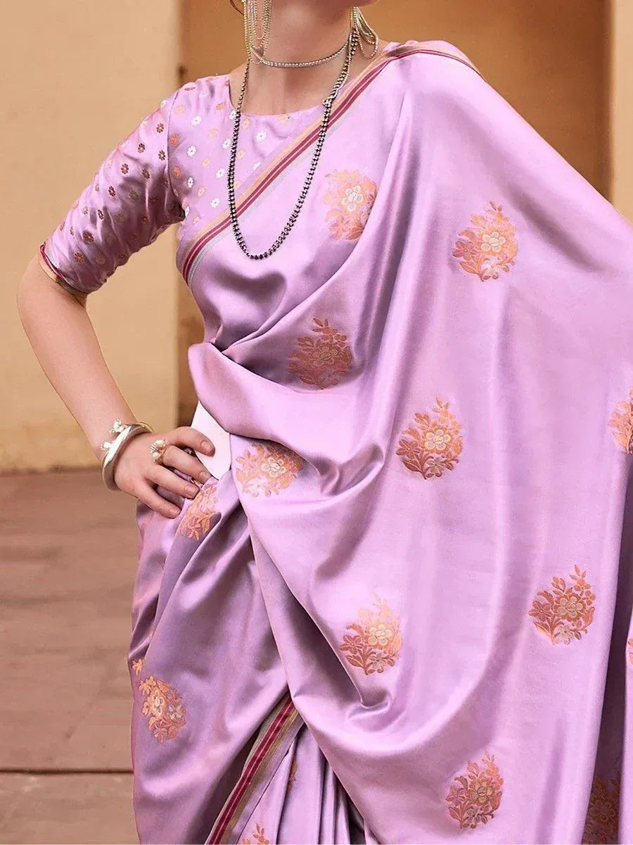 Lavender silk saree with floral embroidery, perfect for Indian ethnic wear occasions