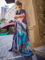 Gorgeous Multi-Color Digital Printed Silk Saree With Blouse