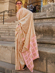 Captivating Beige Zari Weaving Silk Traditional Saree With Blouse
