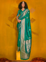 Enchanting Teal Green Zari Weaving Silk Festival Wear Saree With Blouse