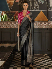Stunning Black Weaving Silk Reception Wear Saree With Blouse