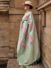 Fantastic Multi-Color Zari Weaving Satin Festival Wear Saree With Blouse