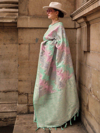 Fantastic Multi-Color Zari Weaving Satin Festival Wear Saree With Blouse