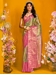 Wonderful Light Green Zari Weaving Silk Traditional Saree With Blouse