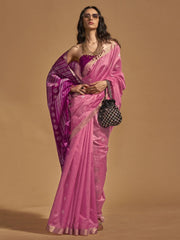 Fascinating Pink Zari Weaving Silk Event Wear Saree With Blouse