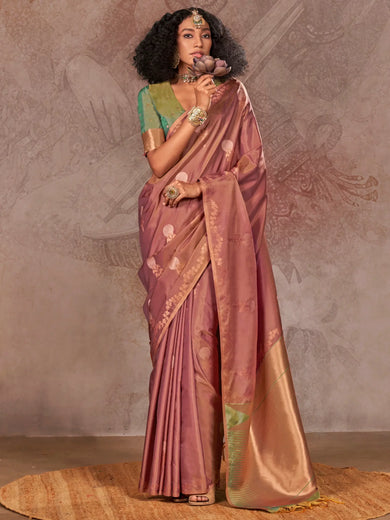 Bewitching Dusty Purple Zari Weaving Silk Festival Wear Saree