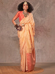 Mesmerizing Cream Zari Weaving Silk Traditional Saree With Blouse