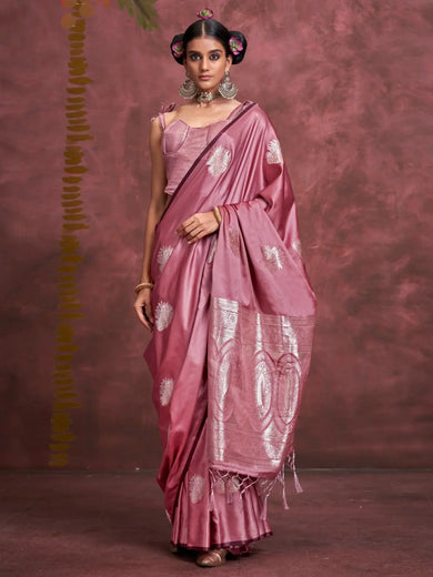 Enchanting Pink Zari Weaving Silk Traditional Saree With Blouse