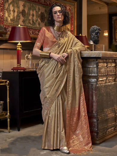 Fabulous Brown Color Weaving Silk Function Wear Saree With Blouse
