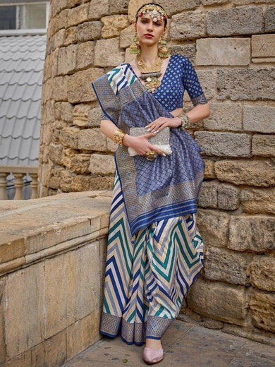 Captivating Blue Digital Printed Festival Wear Saree With Blouse