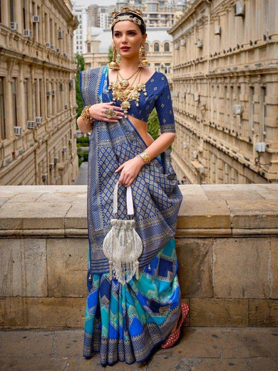 Attractive Sky Blue Zari Weaving Wedding Wear Saree With Blouse
