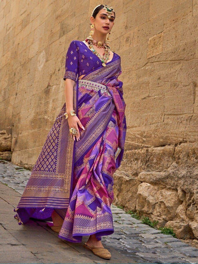 Ravishing Purple Zari Weaving Traditional Saree With Blouse