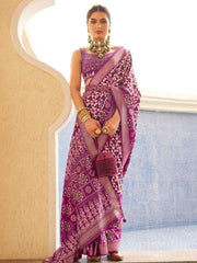 Gorgeous Purple Digital Printed Silk Traditional Saree With Blouse