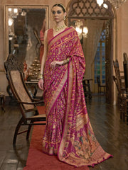 Fascinating Pink Printed Patola Silk Traditional Saree With Blouse