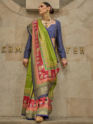 Wonderful Olive Green Digital Print Silk Traditional Saree With Blouse