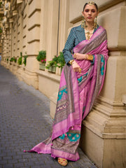 Attractive Pink Digital Printed Silk Festival Wear Saree With Blouse