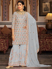 Fascinating Sky-Blue Sequins Georgette Festival Wear Sharara Suit