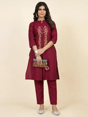 Astonishing Maroon Embroidered Silk Festival Wear Kurta With Pant